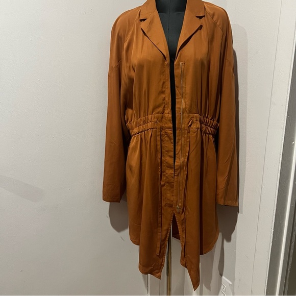 NEW Terea By Andrea Pitter Jacket long duster Adobe L Large Rust Orange coat - Picture 2 of 12